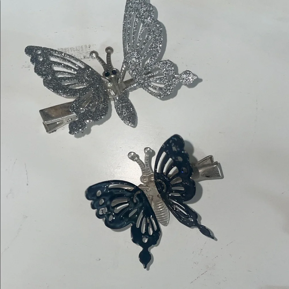Butterfly Hair Clip Set - Metallic Silver, Black & Pink bundle vintage